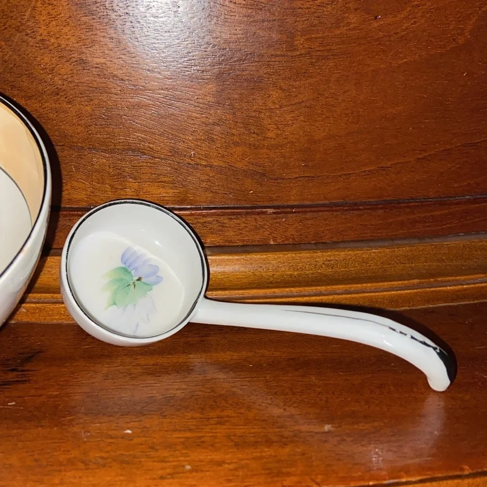 Vintage Noritake footed bowl and ladle made in Japan hand painted